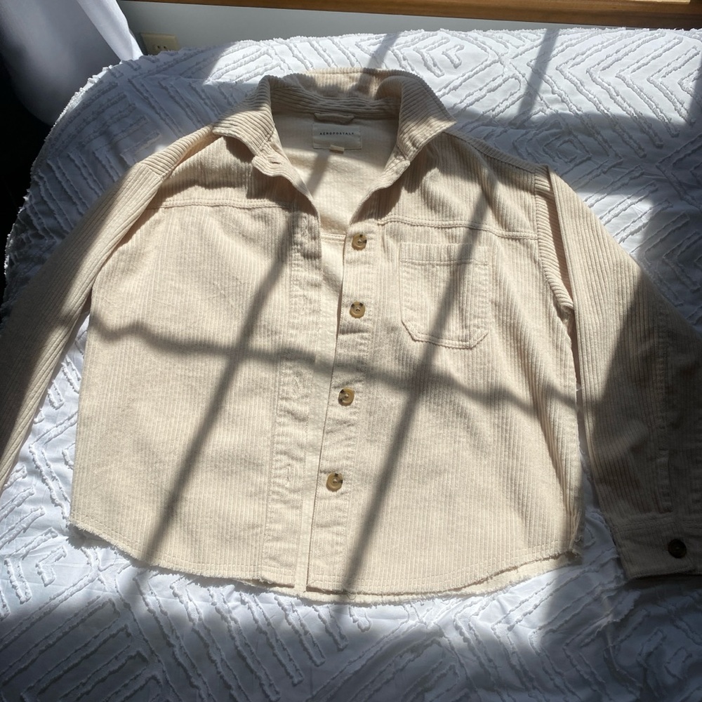 Cream Corduroy Button-Up Shirt